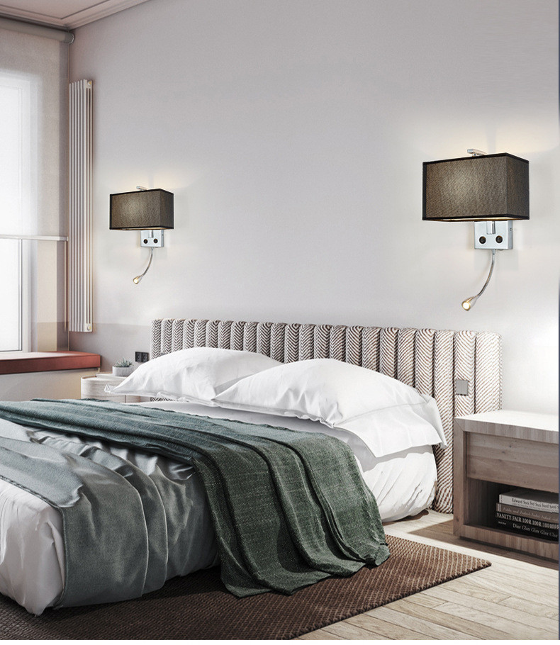 E27 holder wall lamp Chinese style with switch bedside wall lamp square reading wall light villa hotel project