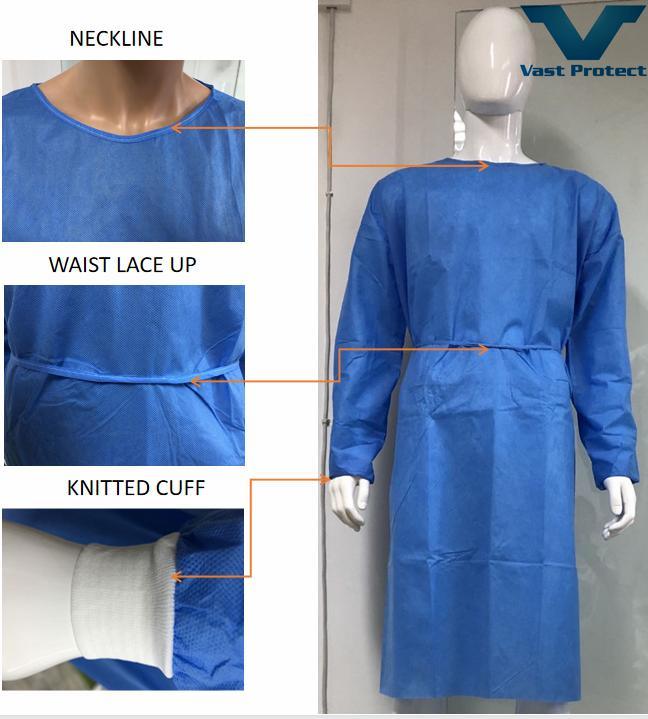 Disposable Fluid Resistant Healthcare Protective Hydroponic Soft SMS Isolation Gown