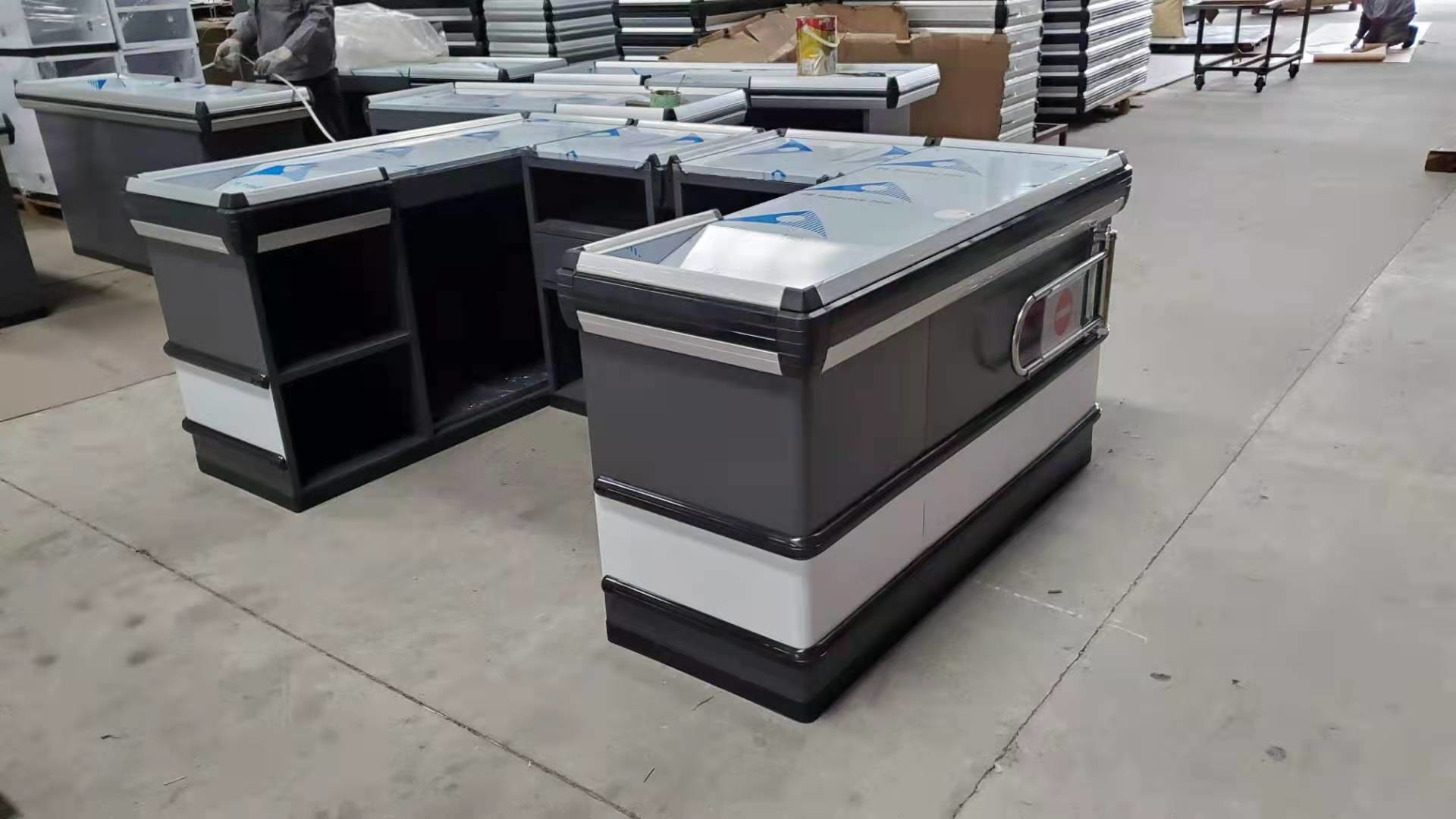 Convey Belt Supermarket Checkout Counter Powder Coating Retail Store Checkout Tables