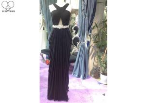 China Special Pleated A Line Ball Gown , Beading Belt Sleeveless Sexy Black Prom Dress wholesale