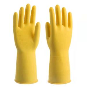 China Flock Lined Oilproof Latex Rubber Gloves Chemical Resistance 22 Inch wholesale