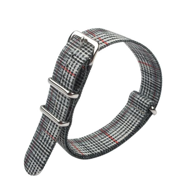 Quality Grid Pattern Nylon Strap Watch Bands , 22mm Velcro Watch Band for sale
