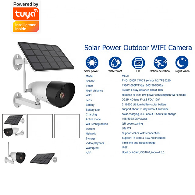 CMOS Camera Tuya 1080p Smart Wireless Camera With Solar Panel