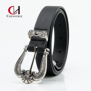 China simple Ladies Leather Belt Retro Carved Zinc Alloy Buckle wholesale