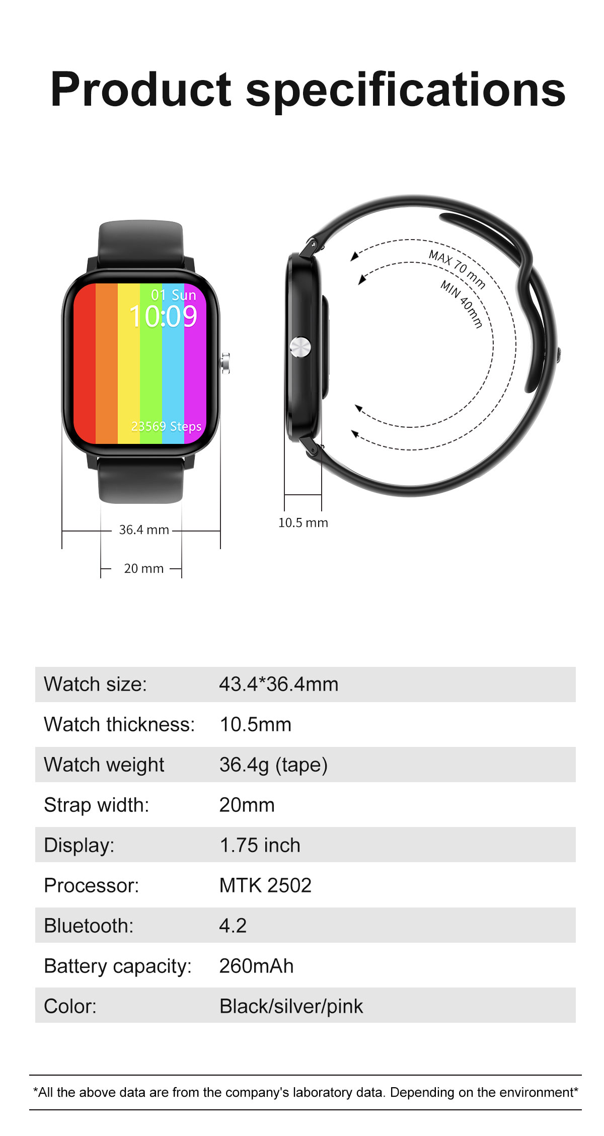 DT46 Smartwatch IP67 IPS 1.75 inch Sport Touchscreen 4 Pin Silicone Band