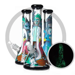 China Colorful Rick And Morty Art Bong 7mm Glass Smoking Pipe Wiht Thick Ice Catcher wholesale