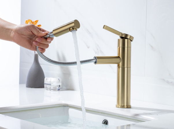 Bathroom Black Golden Retractable 35mm Pull Out Sink Faucet