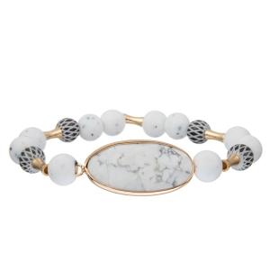 China Natural Turquoise Charm Elasticated Bracelet White Mental Health Gift Anxiety Relief wholesale