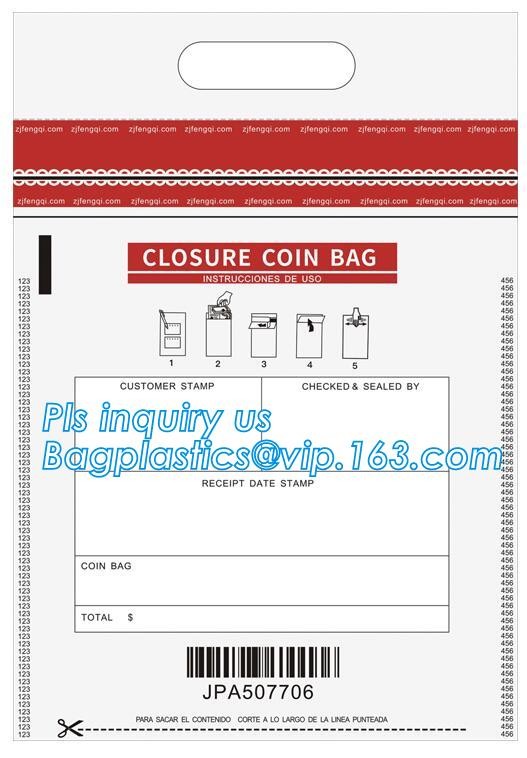 security deposit bags bank deposit bags cash deposit bags, general bank plastic deposit bags supply, Coin and Bank Note