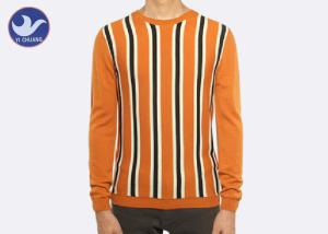 China Vertical Stripe Mens Crew Neck Sweater , Thermal Men's Cotton Cable Knit Sweater wholesale