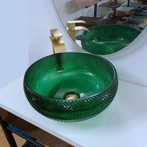 China Green Glass Vessel Basins Vanity Diamond Mordern Round Bathroom wholesale