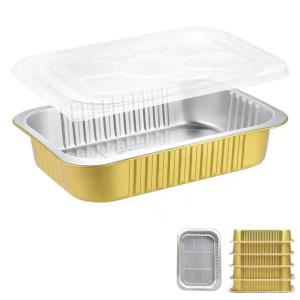 China Disposable Tin Foil Trays Food Packaging Aluminium Container Disposable Aluminum Tray With Plastic Lid wholesale