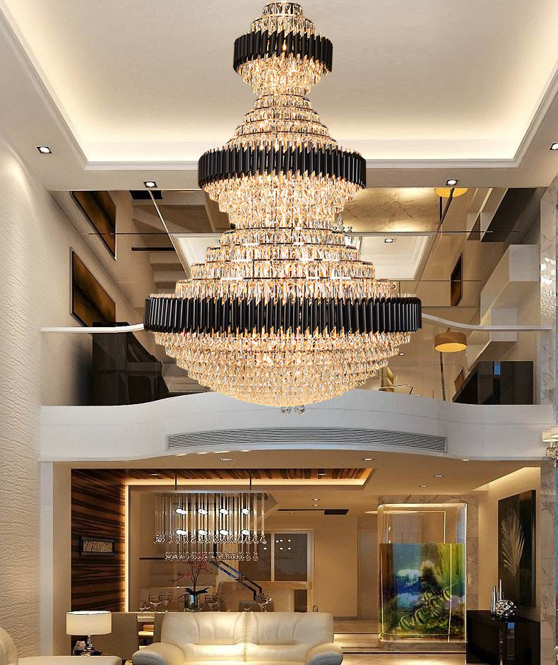 Top luxury Staircase Chandelier Lighting Large Home Decoration Crystal black ceiling light(WH-NC-93)