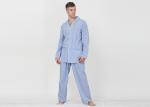 Blue Striped Style Mens Luxury Sleepwear / Mens Long Sleeve Pjs Fashion Design