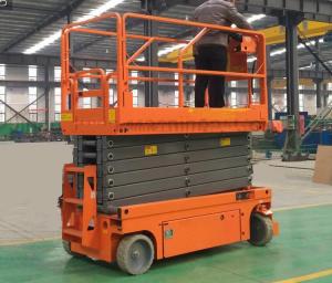 China Upright Powered Hydraulic Man Lift Equipment With Emergency Stop Button wholesale