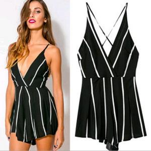China Women's Black Playsuit Romper Dress Jumpsuit White Stripe Women's Dresses wholesale