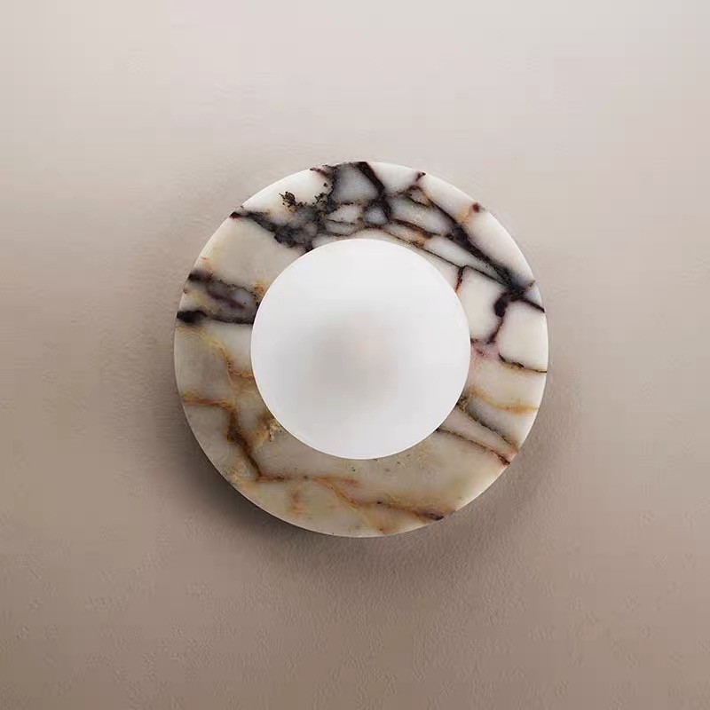 White marble led round and long and plating gold wall lamp for hotel