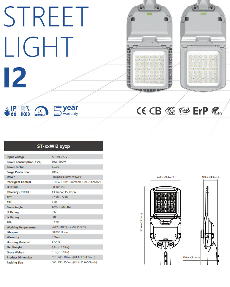 60W-300W Outdoor LED Street Lamp Solar IP66 Garden