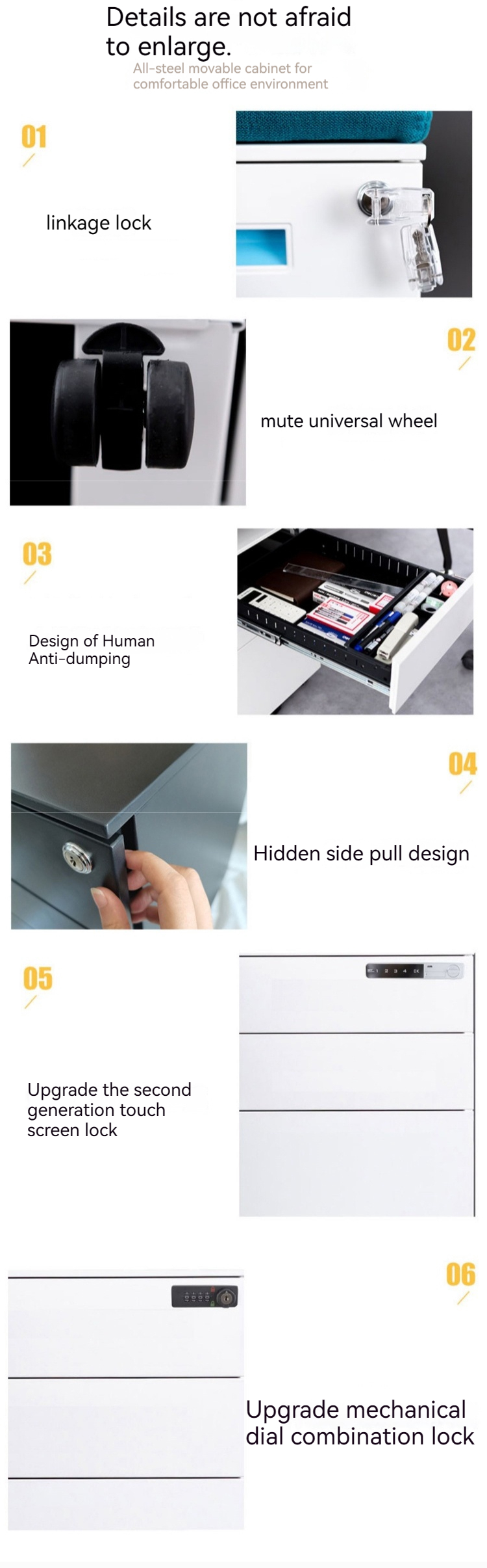 Commercial Furniture Under Desk Mobile Filing Cabinet with Lock and Drawer