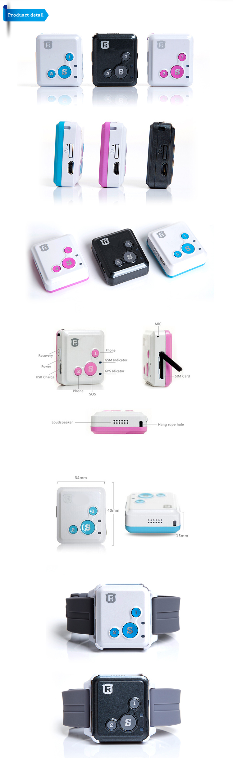 Sos panic button small personal gps tracker mini for kids baby old people rf-v16