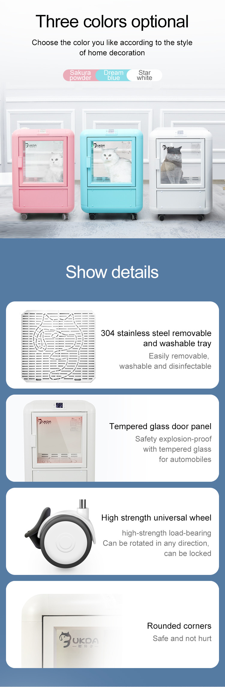 220V 1650W PET Drying Room Spa Care , Low Noise Pet Hair Dryer Box