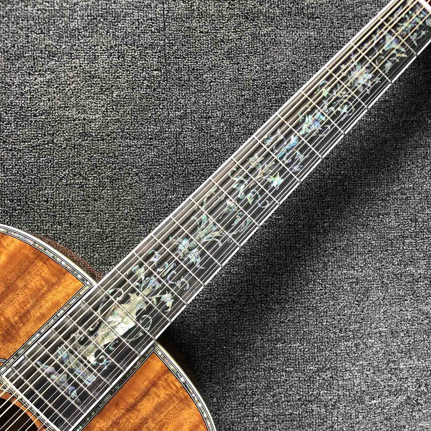 Custom 12 Strings Solid KOA Wood Top Guitar Ebony Fingerboard Real Abalone Shell Binding and Inlay Acoustic Electric Gui