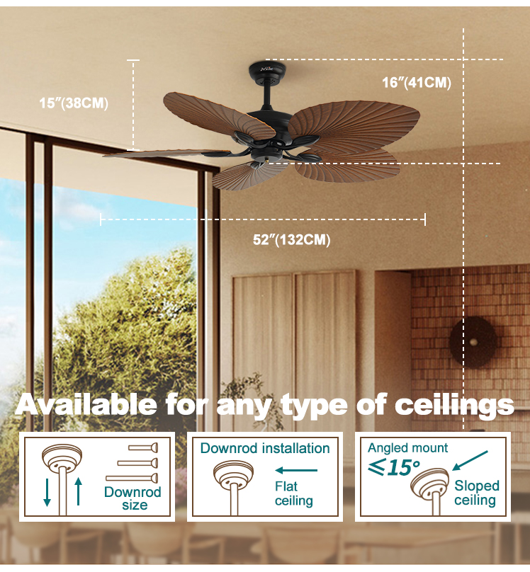 110-240V/50Hz-60Hz Outdoor Ceiling Fan with Remote Control 6 Speeds Waterproof IP42