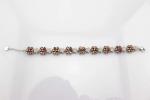 Sterling Silver Link Flower Garnet Cubic Zircon Tennis Bracelet(B01RED)