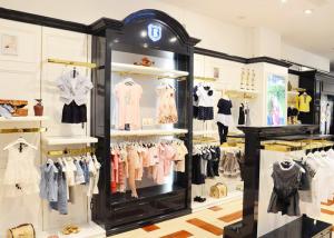 China Durable Kids Retail Clothing Fixtures Garment Shop Wood Adjustable Shelves wholesale