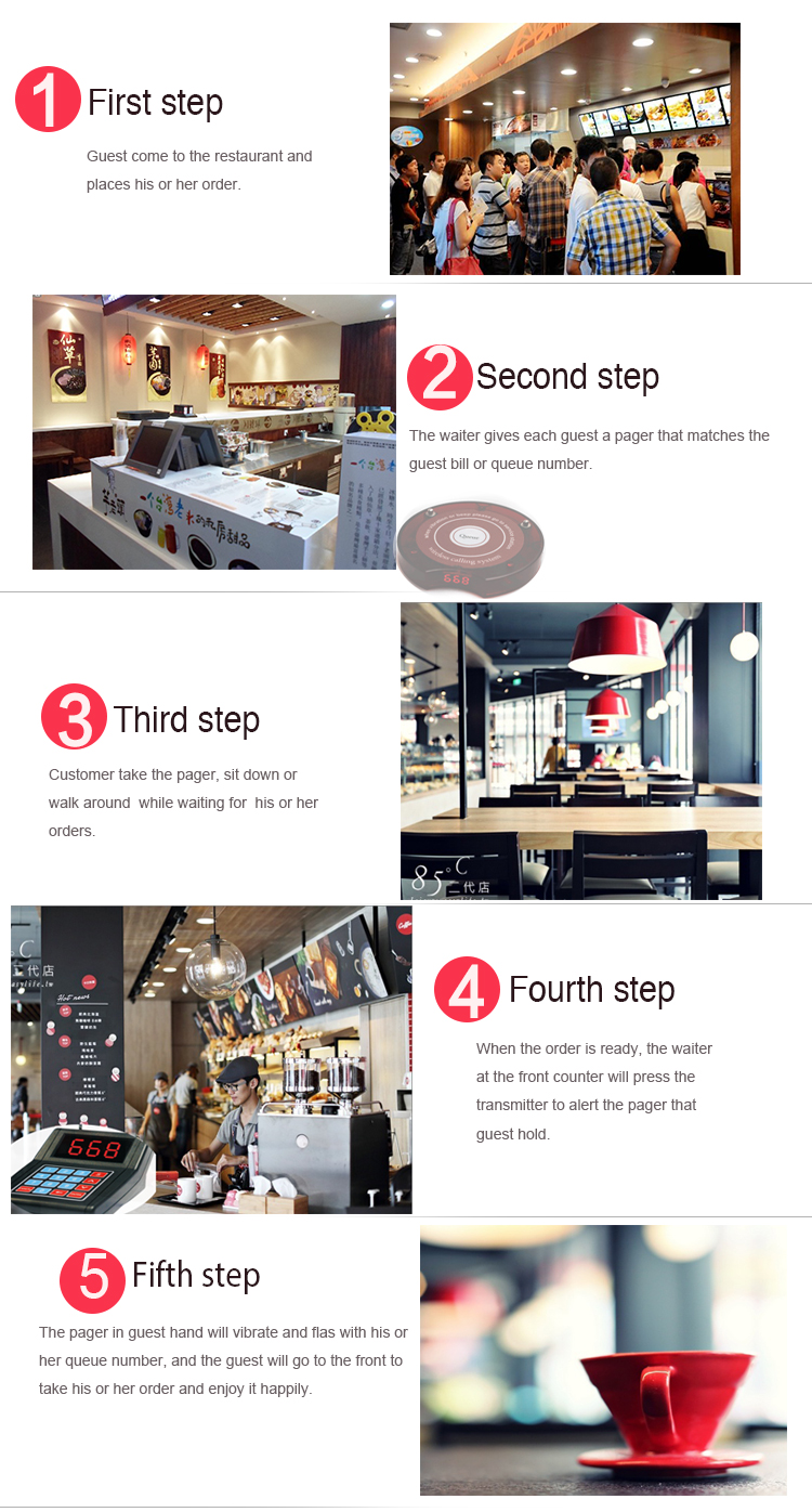 digital high quality wireless guest queue number calling service coaster pager system for fast food restaurant