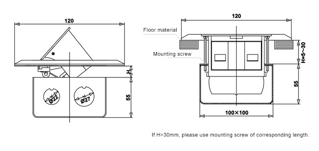 RTS Square Floor Socket Outlet Box 16a With Rj45 Data