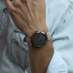 Mineral Crystal Mens Leather Strap Watches For Men Adjustment Band