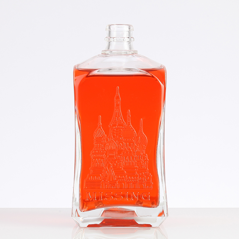 Clear Glass Collar 750ml Embossed Bottle for Alcoholic Beverages and Drinks