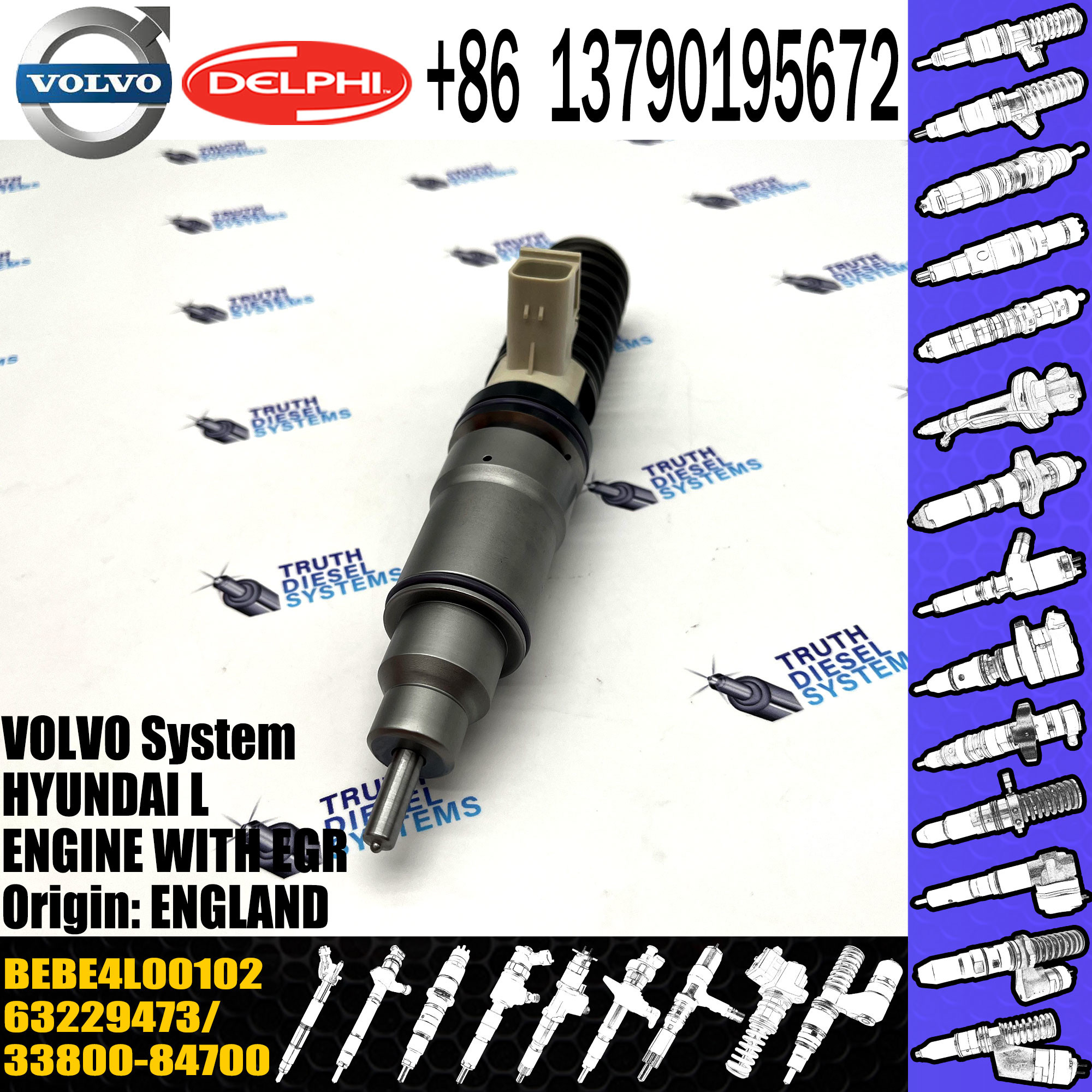 BEBE4L00102 Excavator Parts Common Rail Fuel Injector 21582096